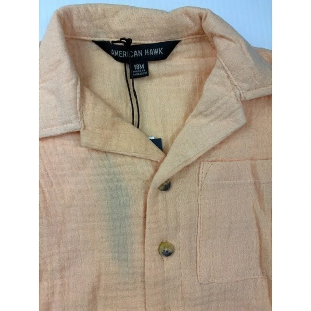 American Hawk Boys‎ 2 Piece Set 18M Apricot Gauze Cotton Shirt Shorts Outfit